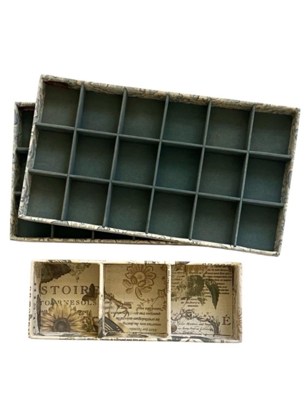 Set of 3 Raymond Waites Printed Fabric Jewelry Storage Trays Drawer Organizers